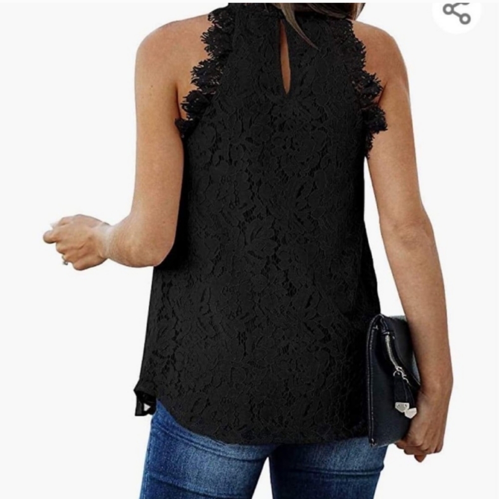 Berryou Black Hallow Out Lace Halter Tank Top 2X - Picture 14 of 15